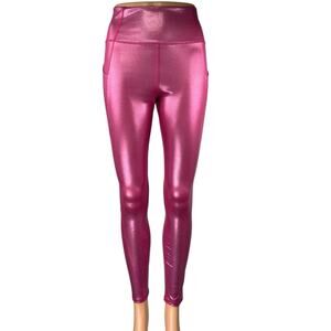 Fabletics Oasis PureLuxe Pink Metallic Faux Leather Skinny Leggings Pants Size S